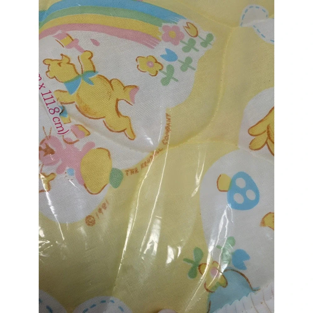 Vintage Curity 1981 Baby Quilt Blanket Yellow Rainbow Elephant Cat Bear NEW OPEN